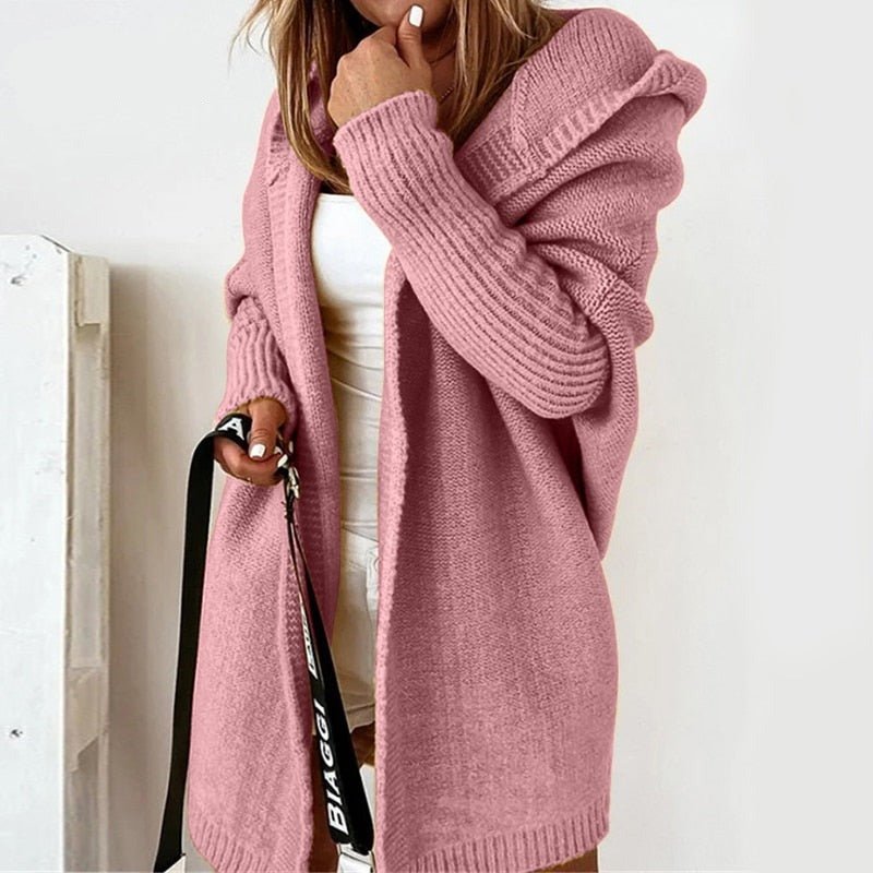 Women's Oversized Hooded Cardigan | Soft Knit with Batwing Sleeves | Longline Style | Cozy Layering for Autumn