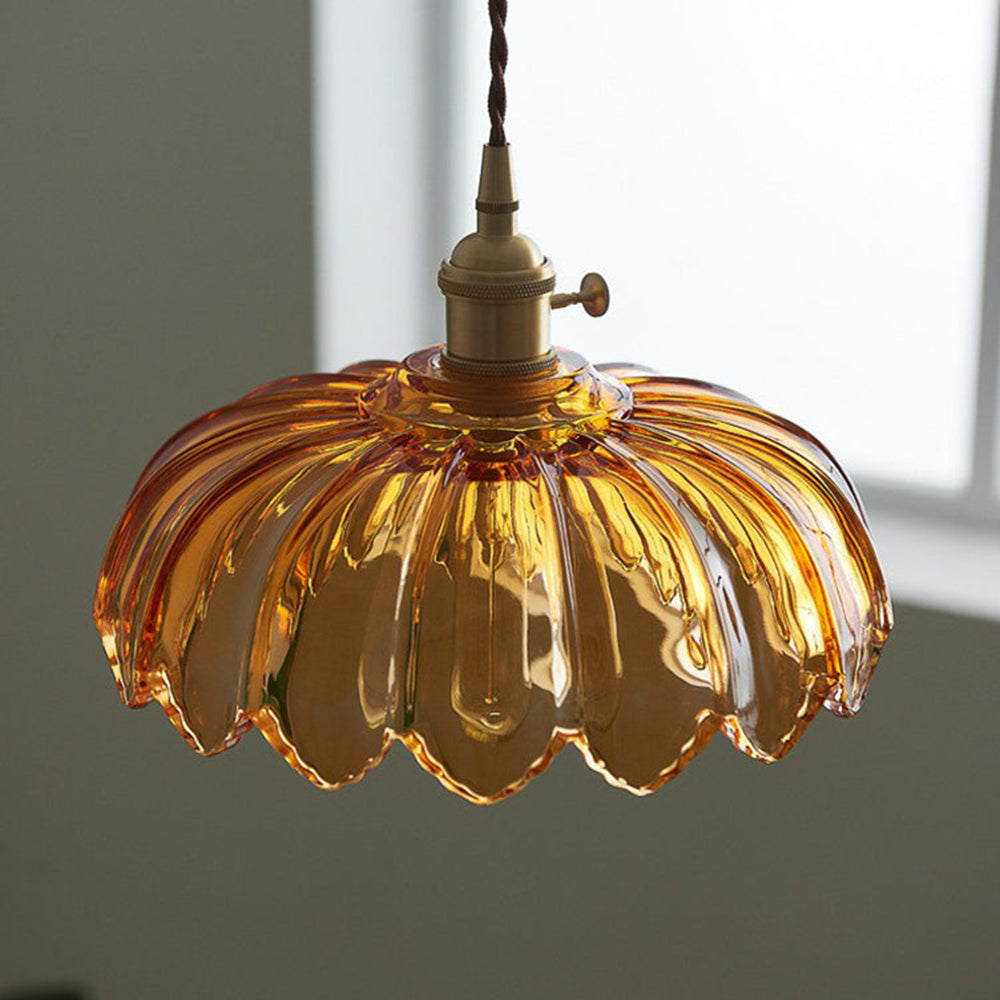 Pendant Lamp | Bubble-Textured Translucent Glass | Copper Fittings | 9.8 Inch Diameter