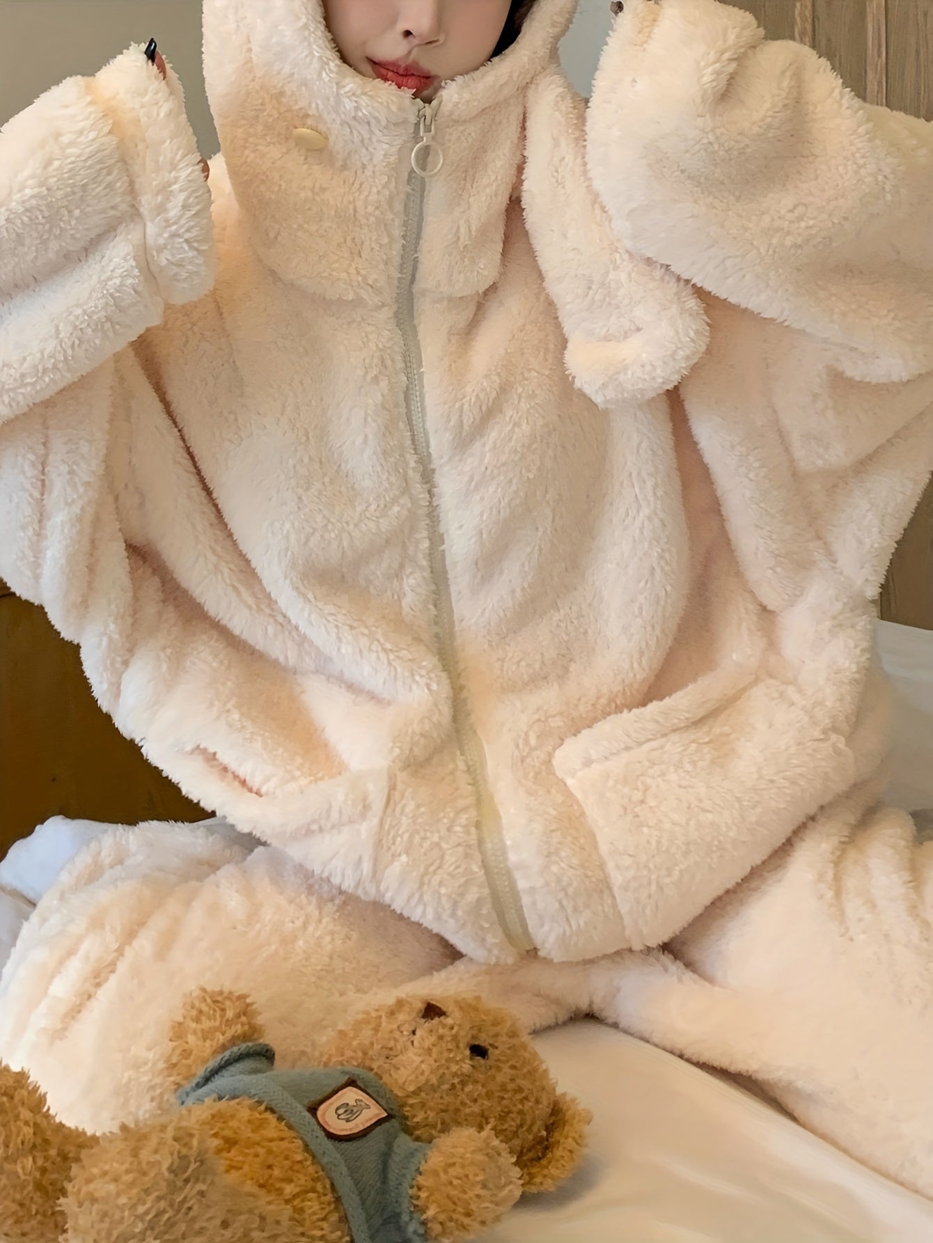 Women's Fleece Pajama Set | Hooded | Ultra Soft Warmth | Polyester