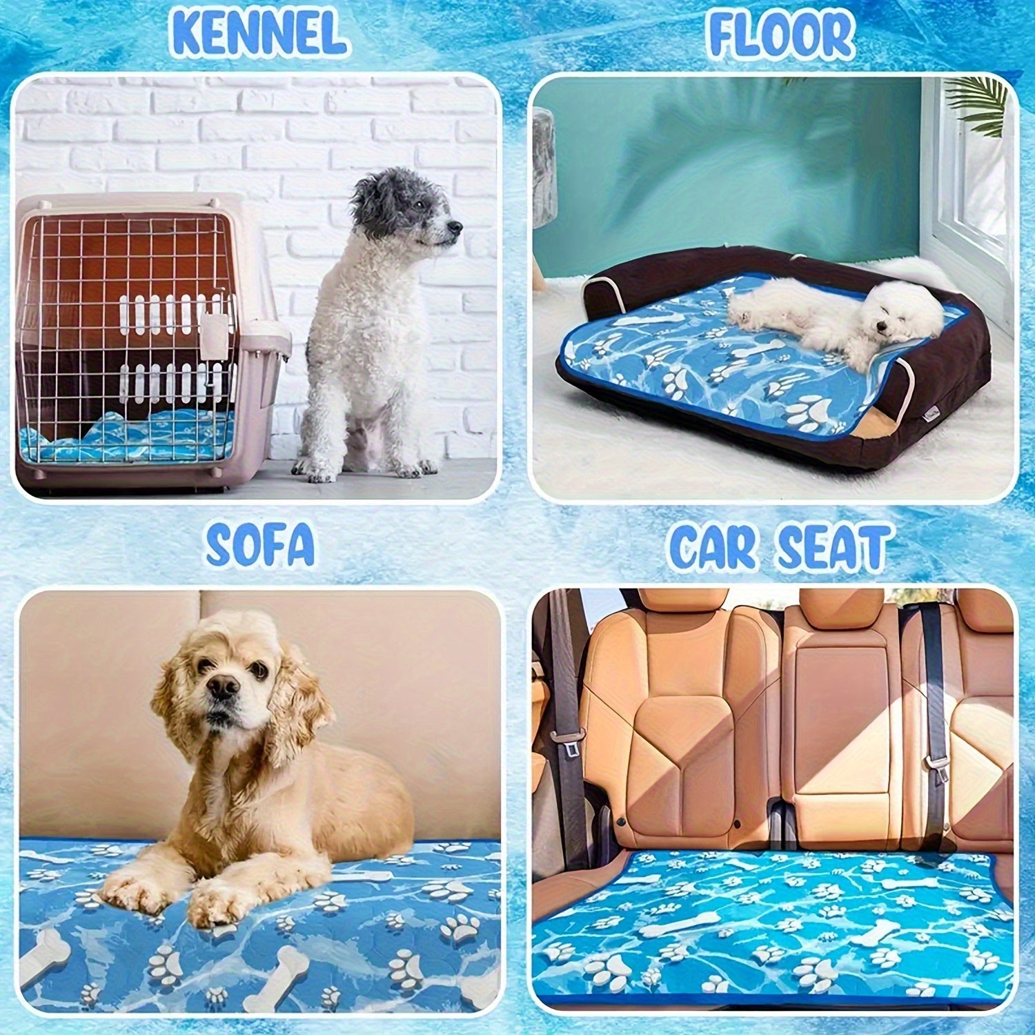 Extra Large Cooling Mat for Dogs & Cats - Washable Summer Pet Self-Cooling Pad with Bone & Paw Print Design, Perfect for Beds, Cat Beds, Dog Houses, Crates, and Car Seats, Car Seat Cover | Cartoon Print Mat, Dog Cooling Accessories