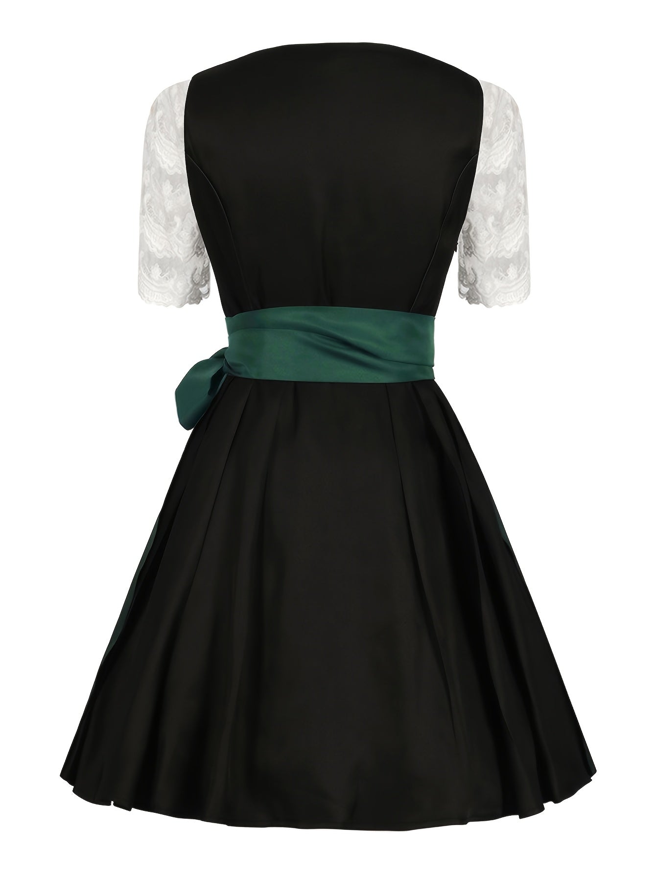 Women's Oktoberfest Dirndl Dress with Lace Blouse – Green Satin