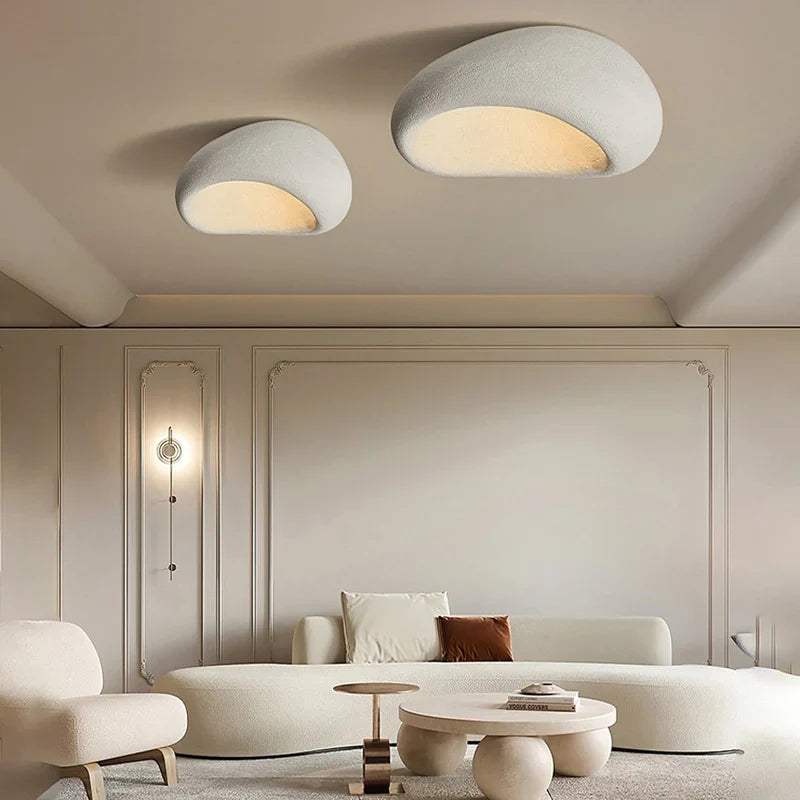 Ceiling Light | Pebble-Shaped Wabi-Sabi Design | Resin & Metal | Warm White LED Ambient Lighting