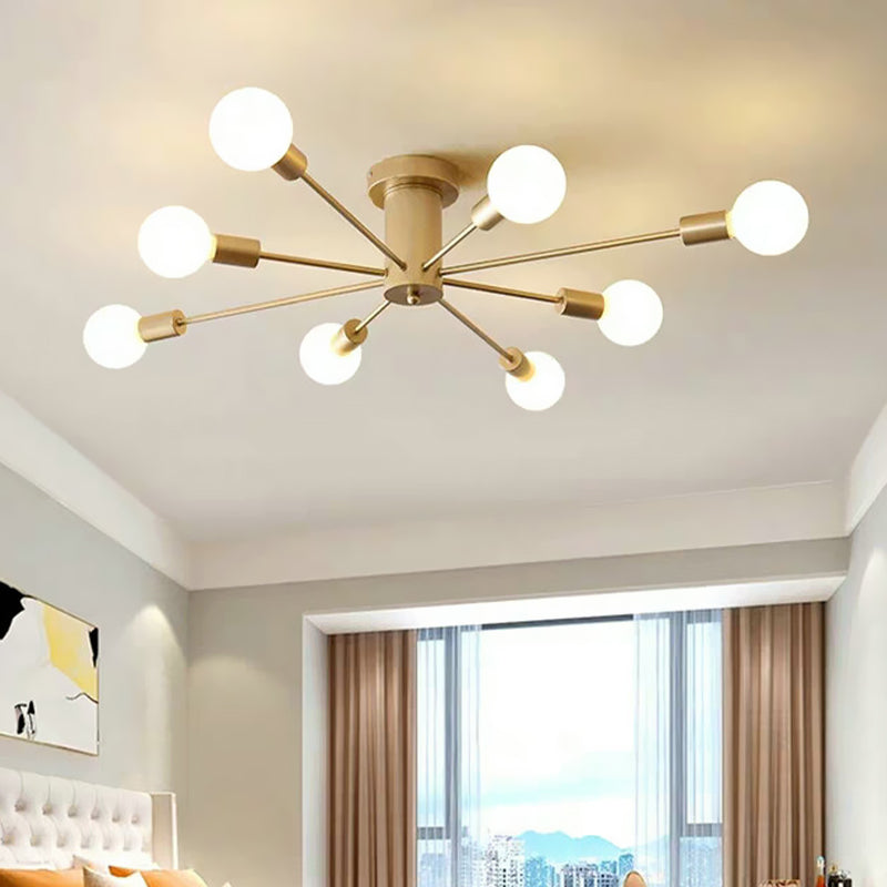 8/10 Lights Industrial Gold Metal Exposed Semi Flush Mount Ceiling Fixture for Living Room by Taavita