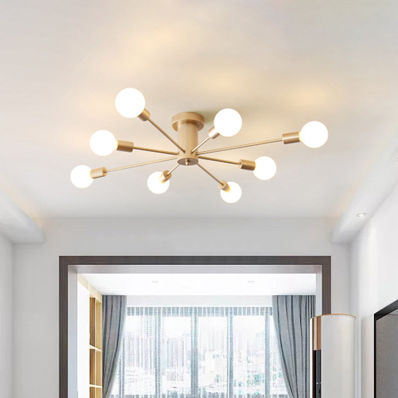 8/10 Lights Industrial Gold Metal Exposed Semi Flush Mount Ceiling Fixture for Living Room by Taavita