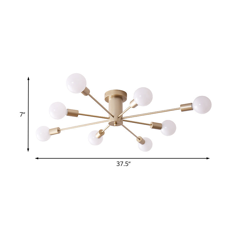 8/10 Lights Industrial Gold Metal Exposed Semi Flush Mount Ceiling Fixture for Living Room by Taavita