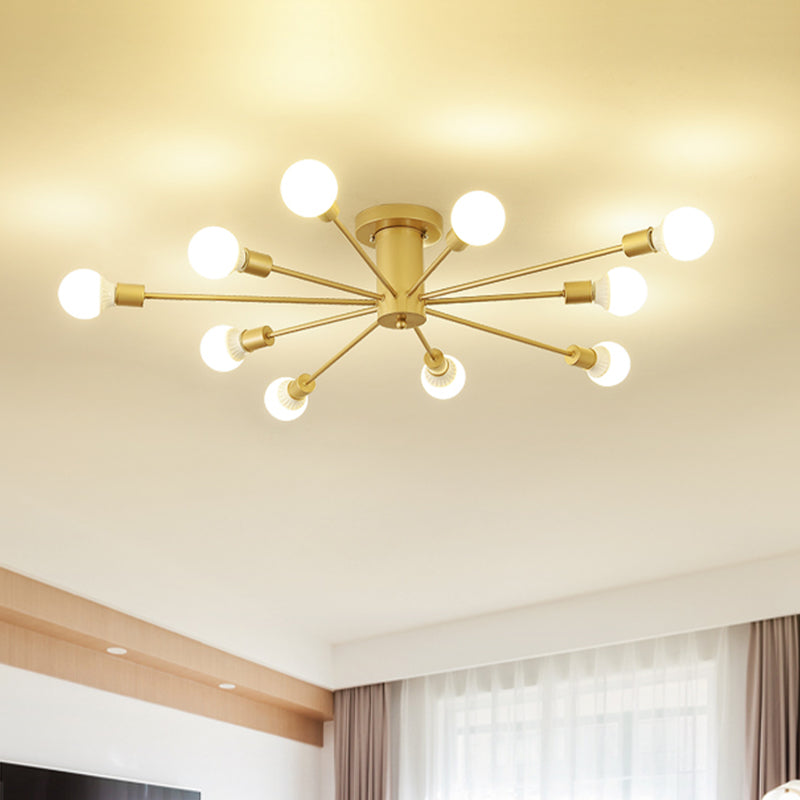 8/10 Lights Industrial Gold Metal Exposed Semi Flush Mount Ceiling Fixture for Living Room by Taavita