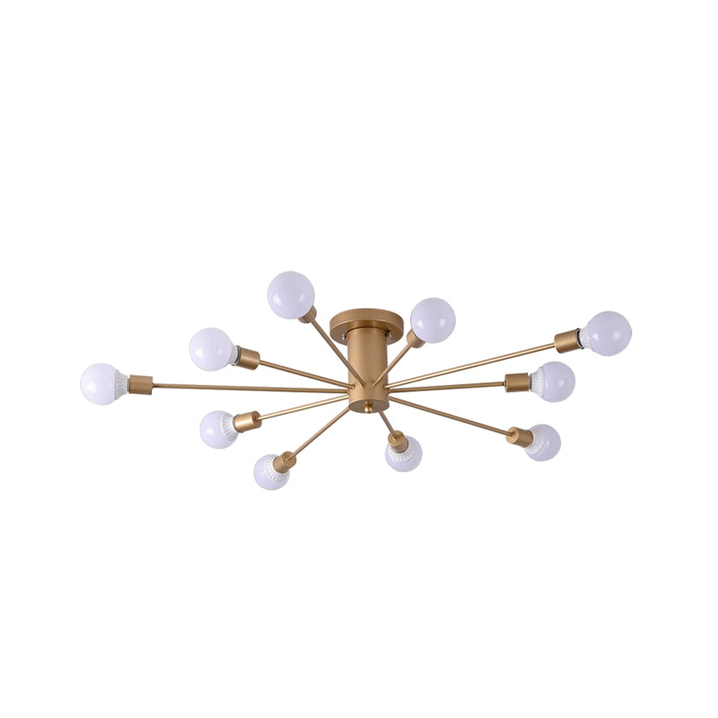 8/10 Lights Industrial Gold Metal Exposed Semi Flush Mount Ceiling Fixture for Living Room by Taavita