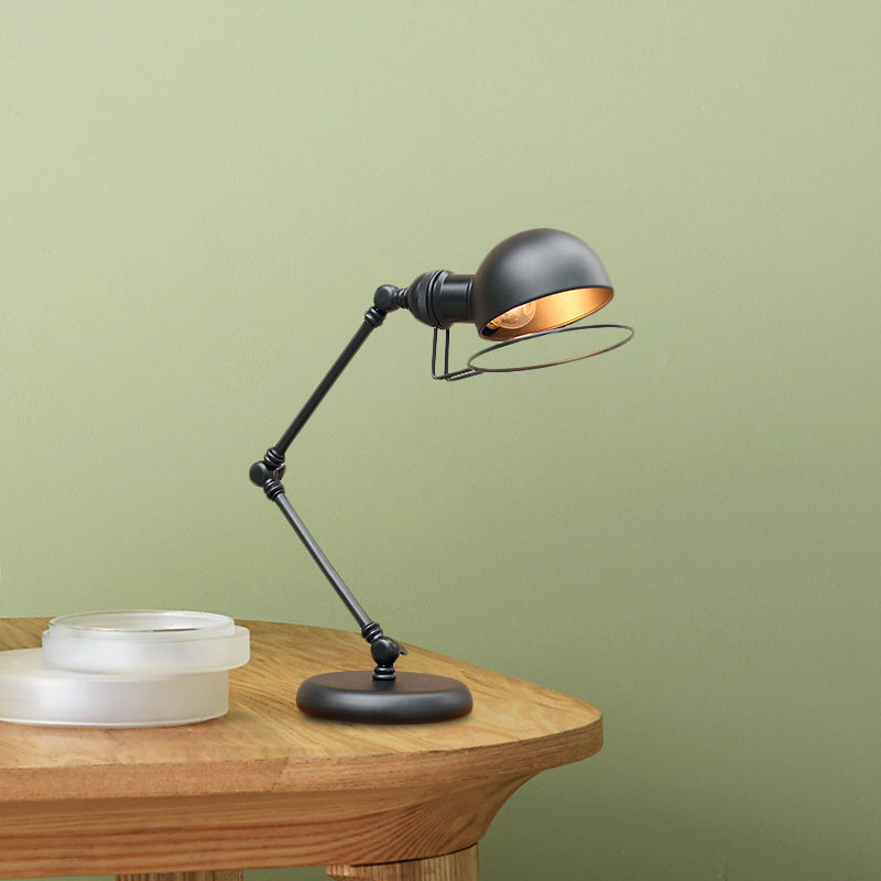Taavita Bulb Dome Task Light Industrial Black Finish Metallic Table Lamp with Swing Arm and Ring Detail, 6.5"/8" Width