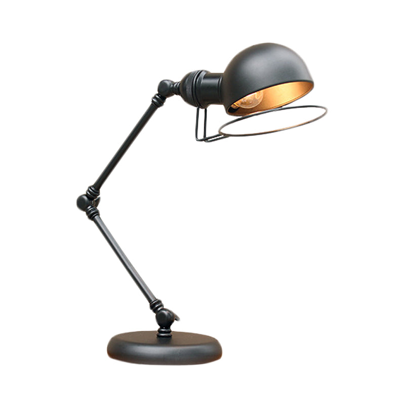 Taavita Bulb Dome Task Light Industrial Black Finish Metallic Table Lamp with Swing Arm and Ring Detail, 6.5"/8" Width