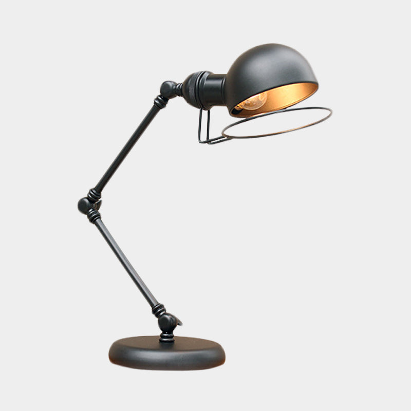 Taavita Bulb Dome Task Light Industrial Black Finish Metallic Table Lamp with Swing Arm and Ring Detail, 6.5"/8" Width