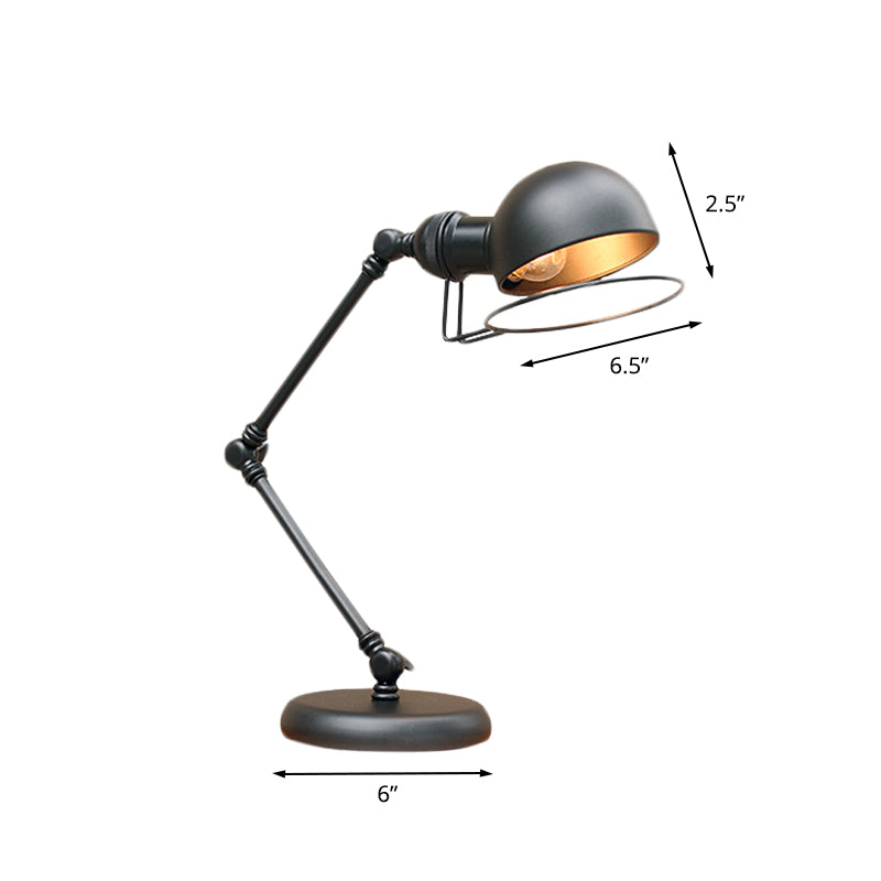 Taavita Bulb Dome Task Light Industrial Black Finish Metallic Table Lamp with Swing Arm and Ring Detail, 6.5"/8" Width