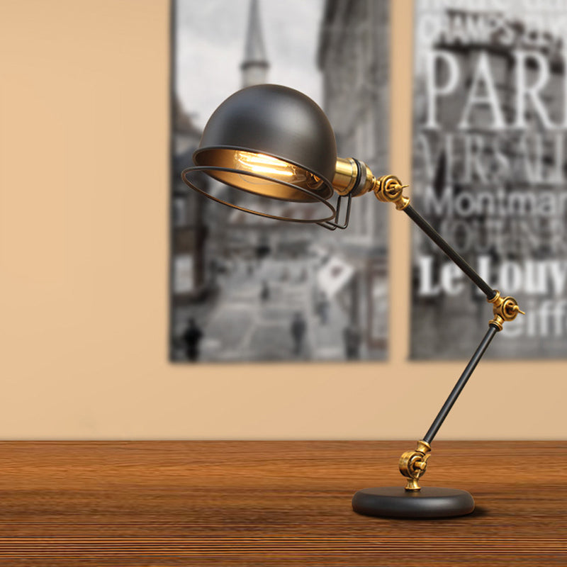 1 Bulb Dome Task Light Industrial Black Finish Metallic Table Lamp with Ring Detail and Swing Arm, 6.5"/8" Width Black 6.5" Clearhalo 'Lamps' 'Table Lamps' Lighting' 603045
