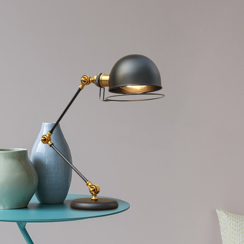 Taavita Bulb Dome Task Light Industrial Black Finish Metallic Table Lamp with Swing Arm and Ring Detail, 6.5"/8" Width
