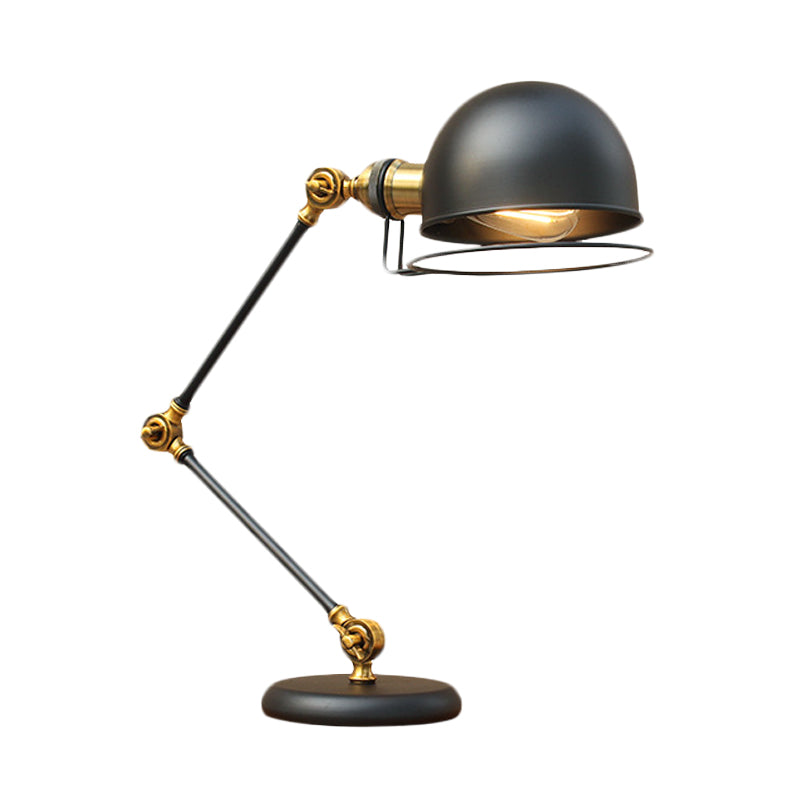 Taavita Bulb Dome Task Light Industrial Black Finish Metallic Table Lamp with Swing Arm and Ring Detail, 6.5"/8" Width