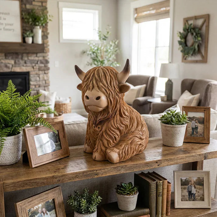 Resin Night Lamp featuring Highland Cow Design – Warm Amber Glow