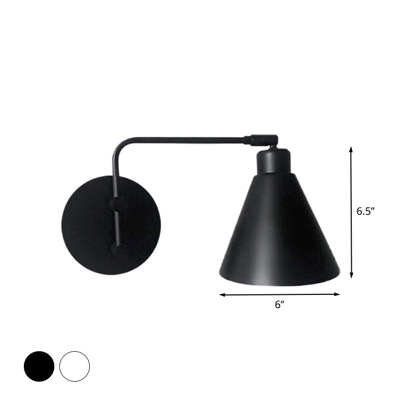 Taavita 1-Head Cone Sconce Light Fixture Industrial White/Black Finish Iron Rotatable Wall Mount for Living Room