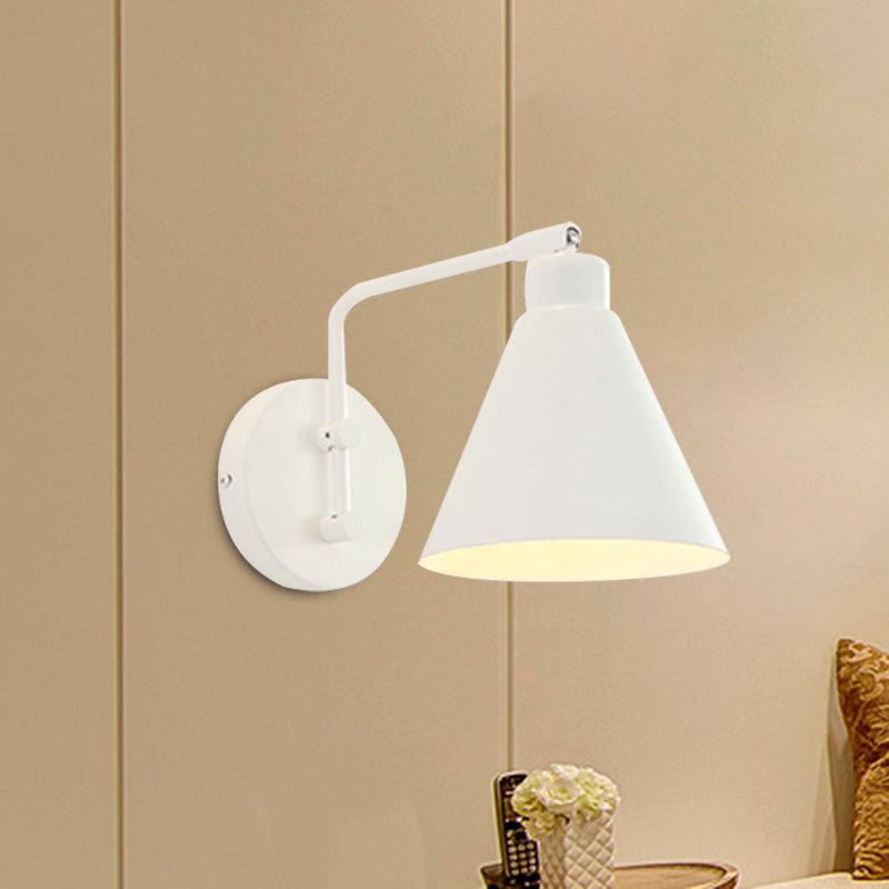Taavita 1-Head Cone Sconce Light Fixture Industrial White/Black Finish Iron Rotatable Wall Mount for Living Room