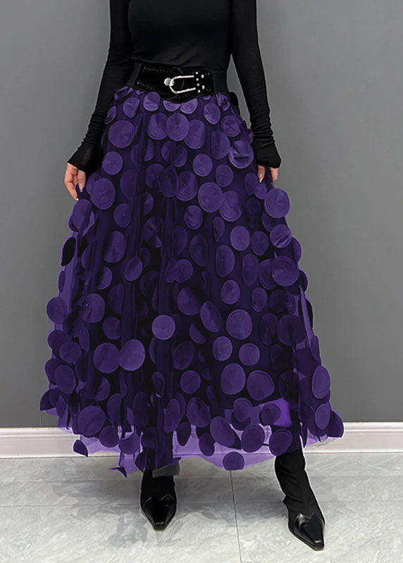 Women’s Circle Skirt | 3D Disc Appliqués & Layered Tulle Overlay | Premium Fabric | Elegant Voluminous Design