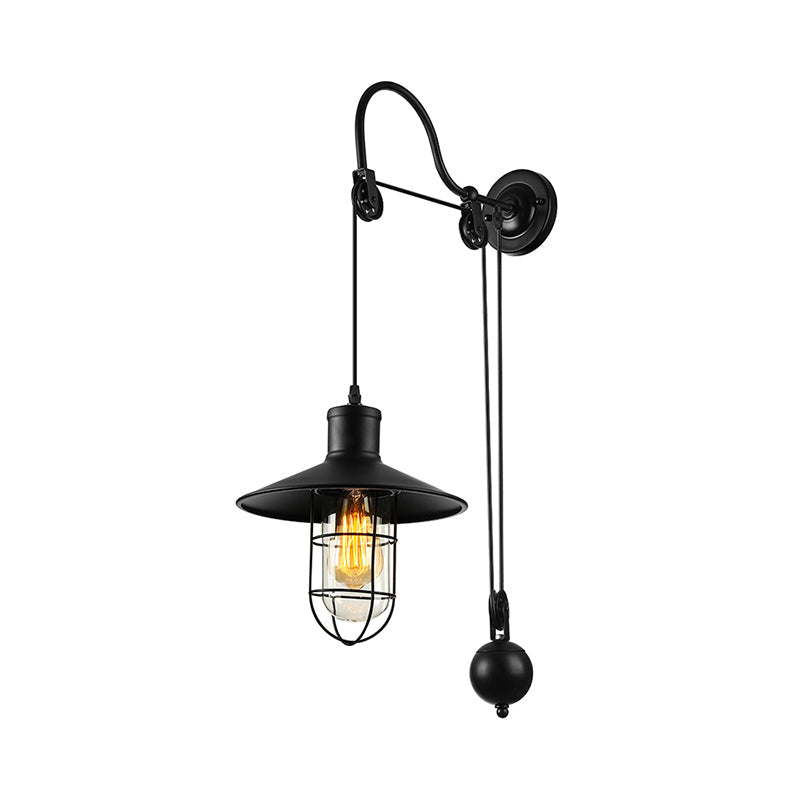 Taavita Industrial One Light Sconce Lighting Fixture with Clear Glass Caged Shade and Adjustable Pulley