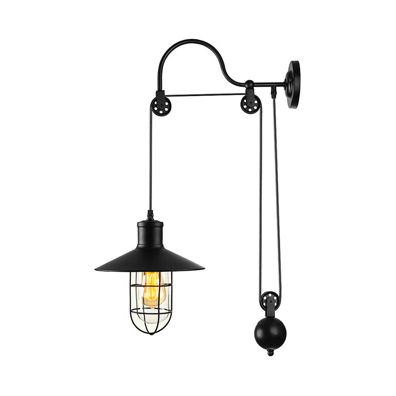 Taavita Industrial One Light Sconce Lighting Fixture with Clear Glass Caged Shade and Adjustable Pulley