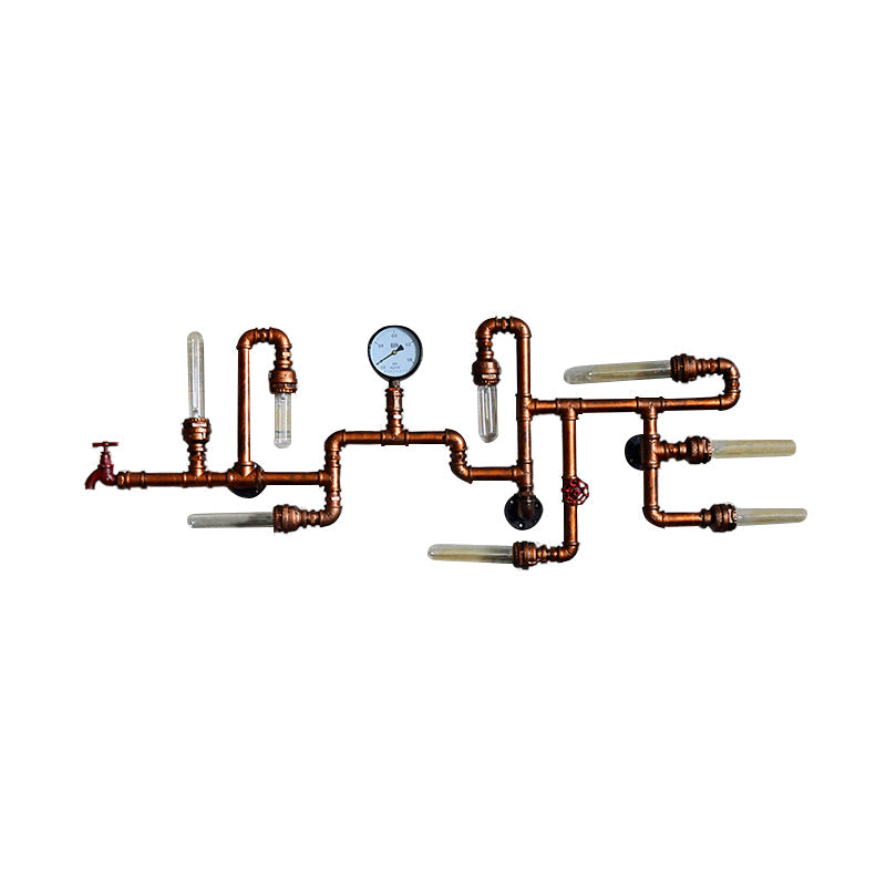 Taavita Steampunk Metal Wall Lighting with Pressure Gauge 8-Light Bathroom Wall Lamp in Bronze