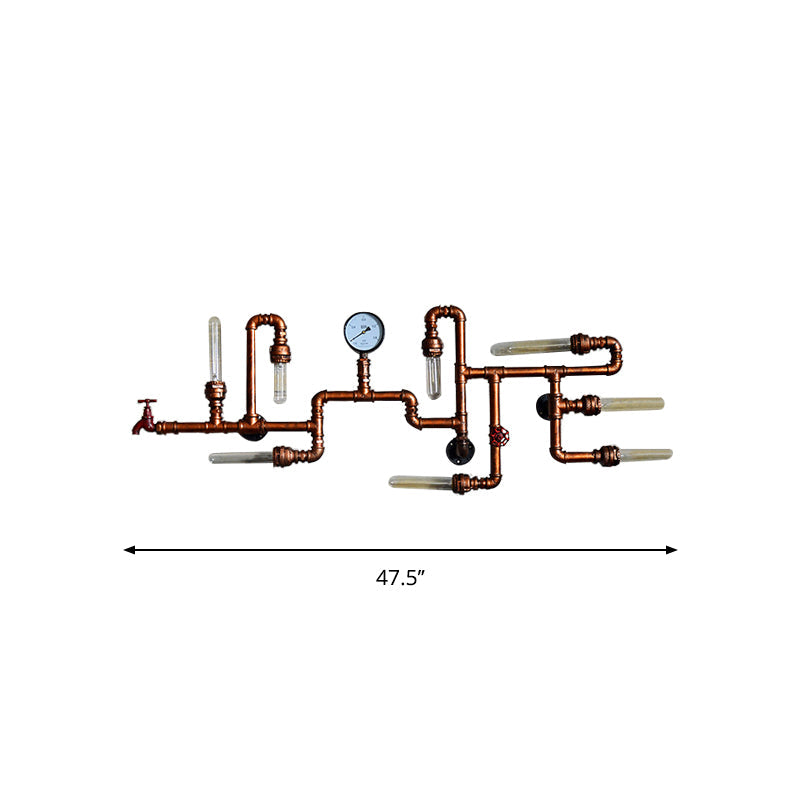 Taavita Steampunk Metal Wall Lighting with Pressure Gauge 8-Light Bathroom Wall Lamp in Bronze