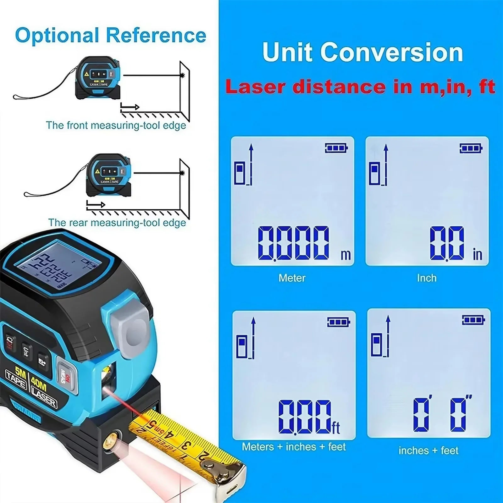 Infrared Laser Tape Measure 40/60M – 3 Functions