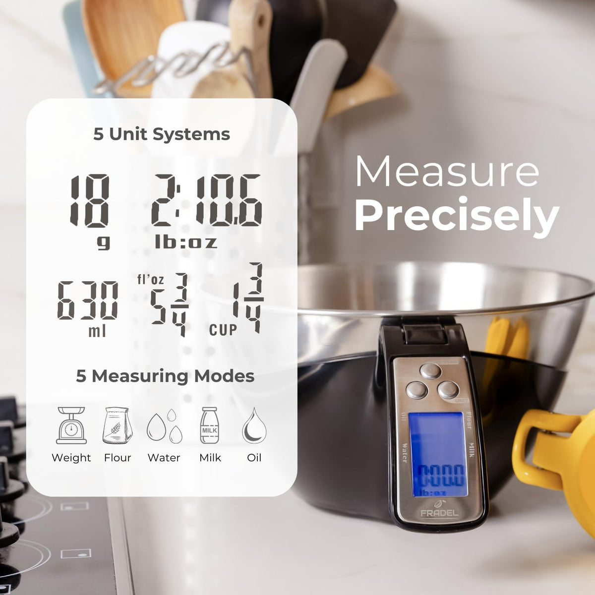 Precision Digital Kitchen Scale with Removable Bowl