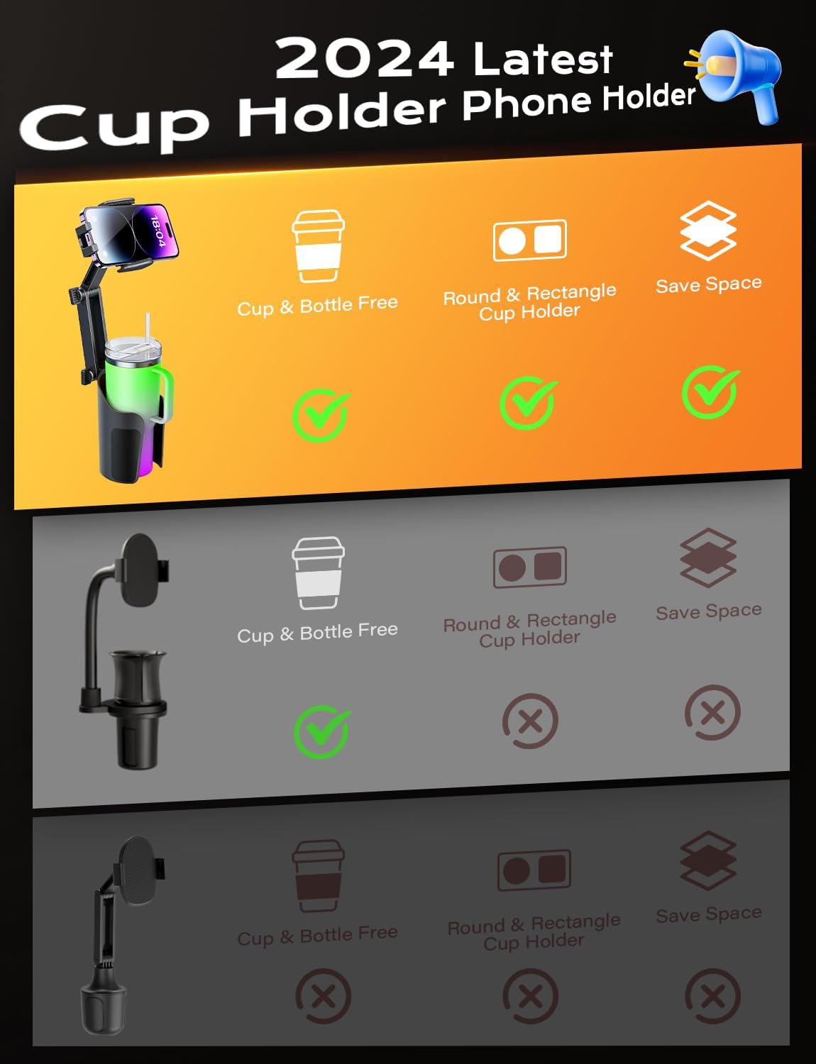 Car Mount for Phone with Cup Holder Attachment