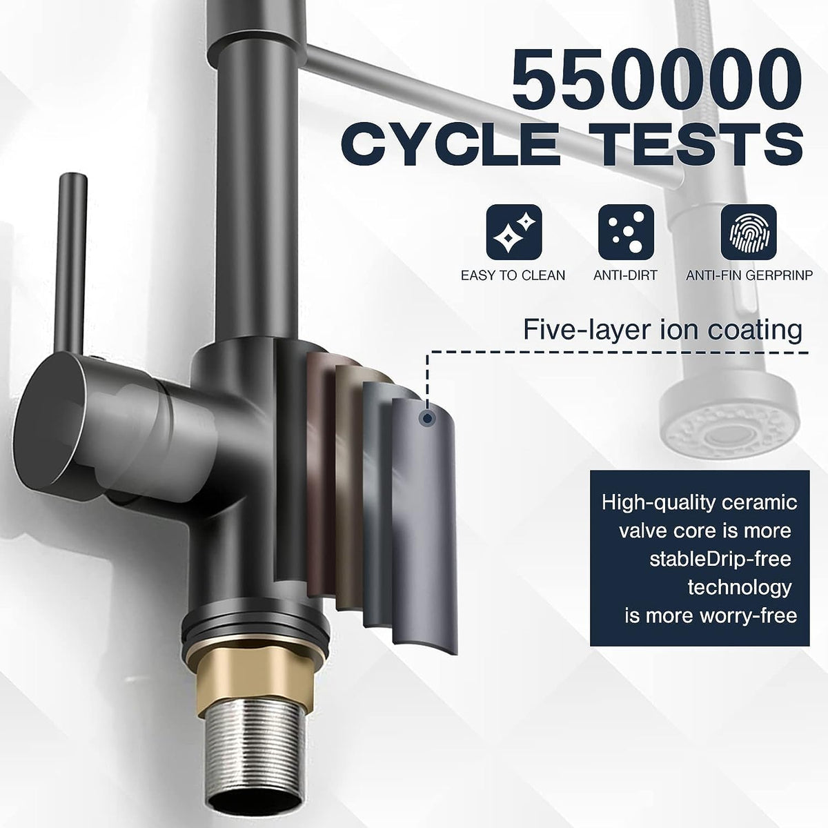 Pull-Down Sprayer Kitchen Faucet with Single Hole Design