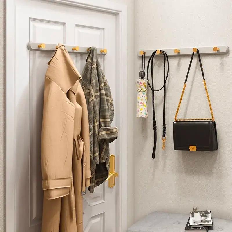 Vintage Taupe Wall Mounted Coat Rack with Hooks - Natural Taavita Wood & Gold Taavita Alloy