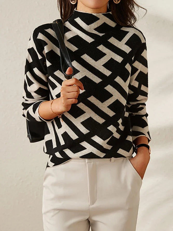 Women's Knit Sweater | Mock-Neck & Long Sleeve | Soft Polyester & Acrylic | Comfortable Fit