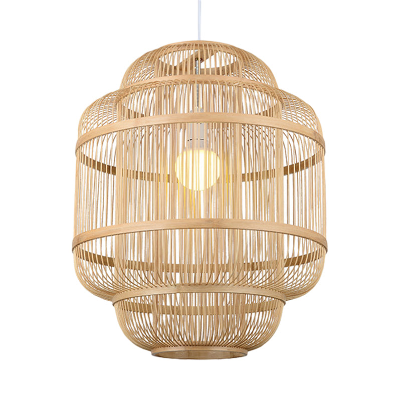 Taavita Chandelier Dining Room Hanging Lamp Simple Style Hanging Lighting in Beige - Oriental Bamboo with Shade, Size 19"x15" and Height 21"