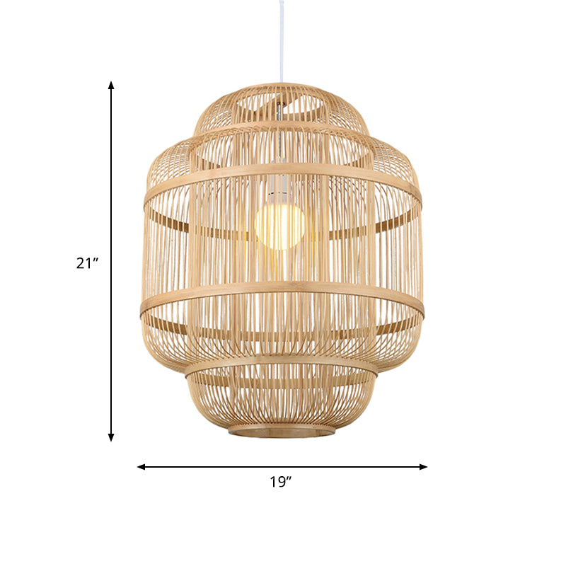 Taavita Chandelier Dining Room Hanging Lamp Simple Style Hanging Lighting in Beige - Oriental Bamboo with Shade, Size 19"x15" and Height 21"