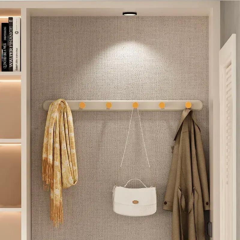 Vintage Taupe Wall Mounted Coat Rack with Hooks - Natural Taavita Wood & Gold Taavita Alloy