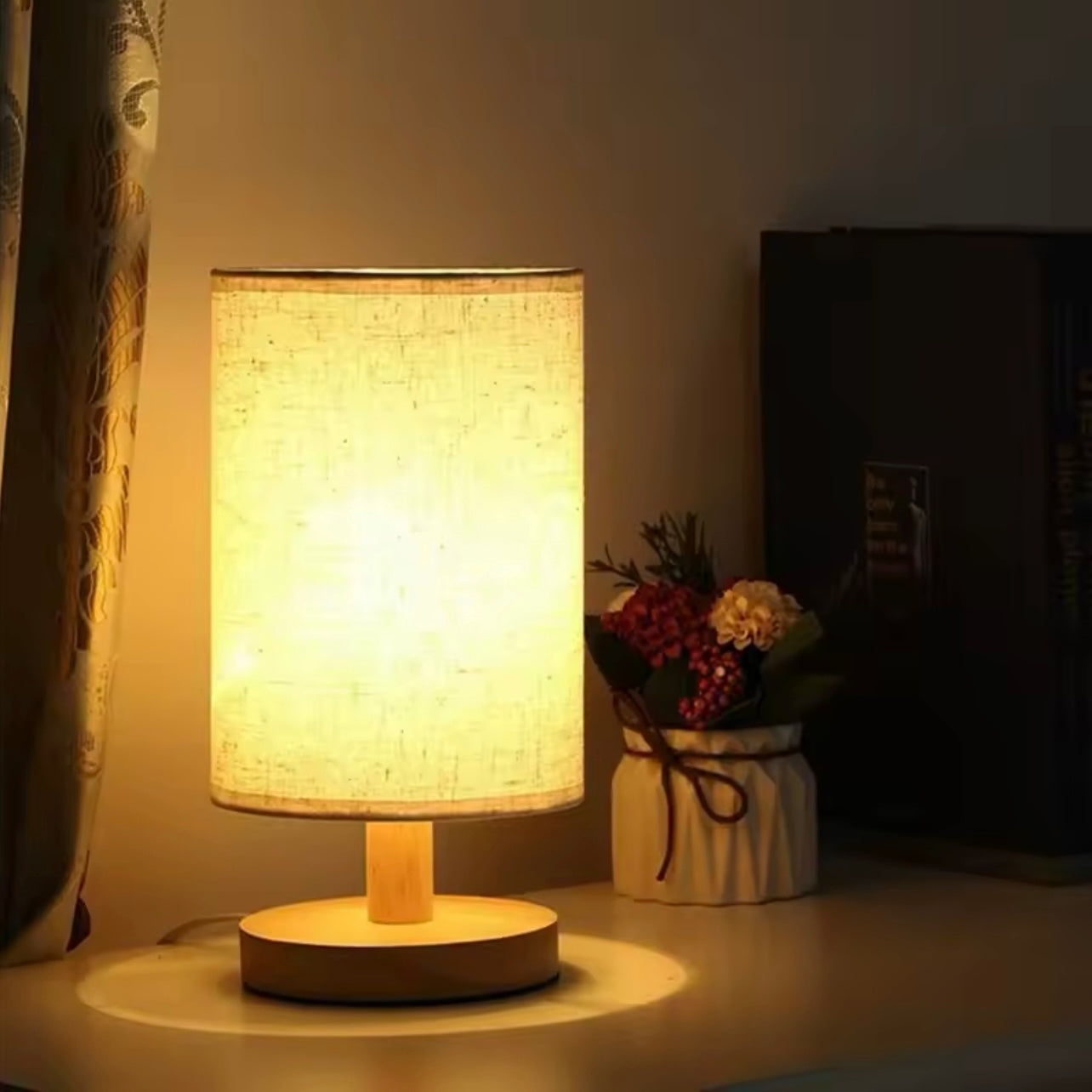 Liora — Wood and Linen Table Lamp with Adjustable LED Lighting