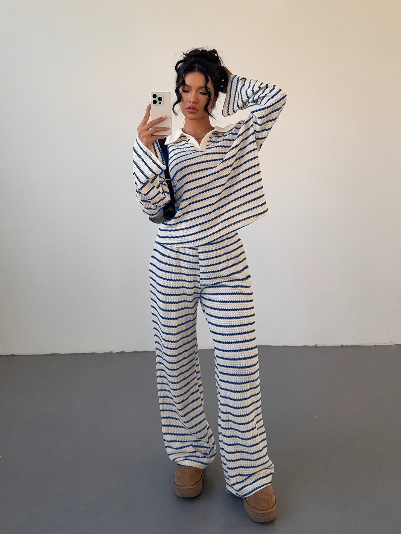 Striped Knitwear Set | Micro Elastic | Soft Comfortable Fit | Polyester