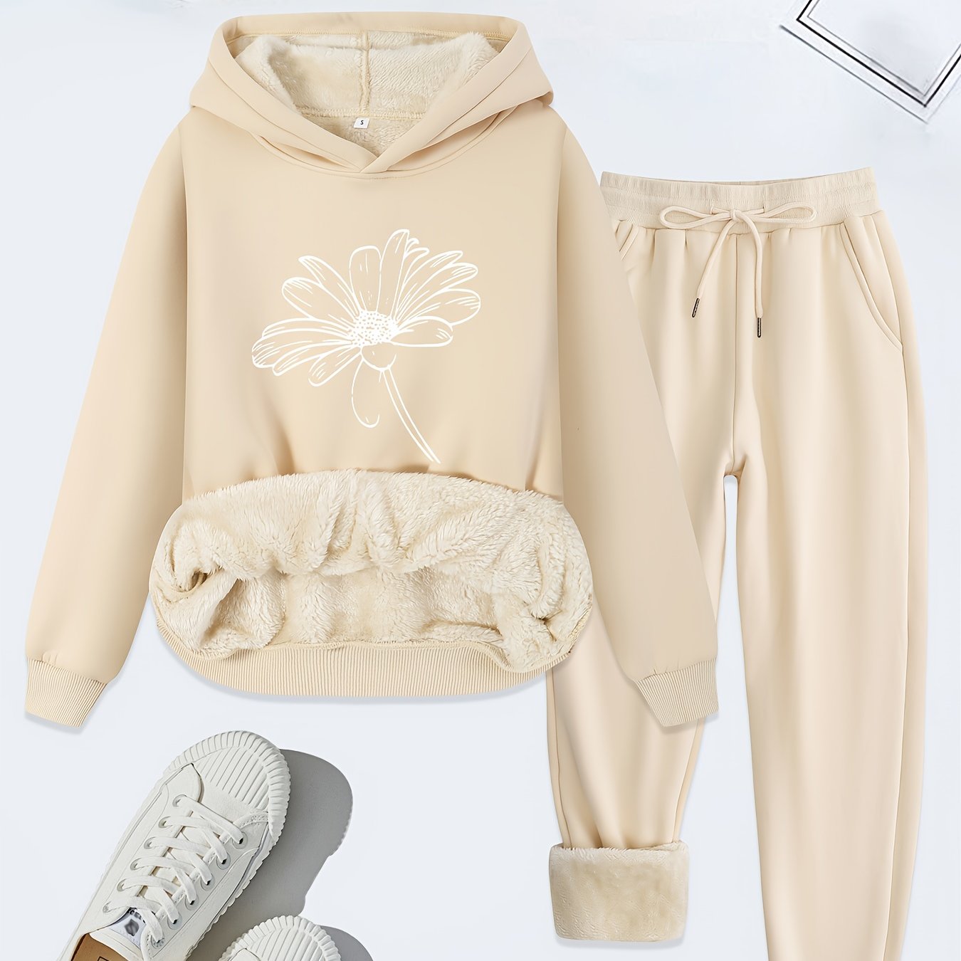 Women's Fleece Hoodie Set | Floral Pattern | Warm and Cozy Comfort | Polyester