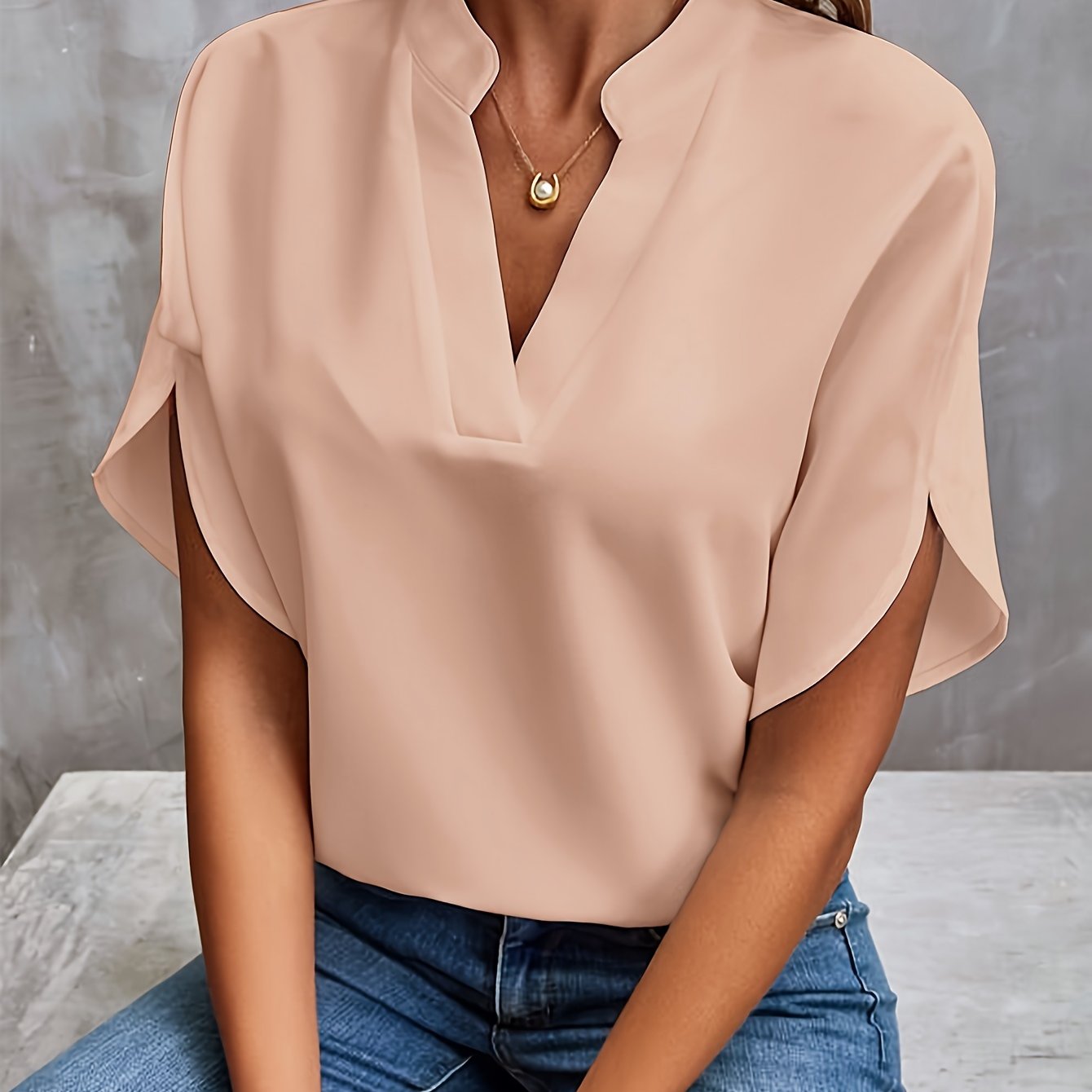 Women’s Blouse | Cotton Blend & V-Neck Design | Short Flutter Sleeves | Comfortable Fit