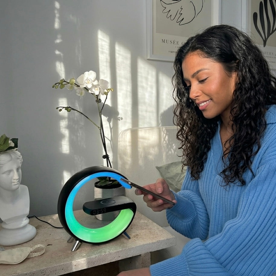 LED Alarm Clock with Sunrise Feature, 15W Wireless Charging & Bluetooth 5.0