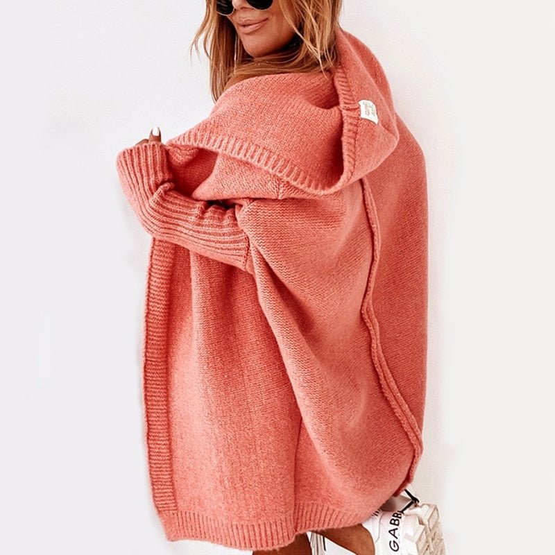 Women's Oversized Hooded Cardigan | Soft Knit with Batwing Sleeves | Longline Style | Cozy Layering for Autumn