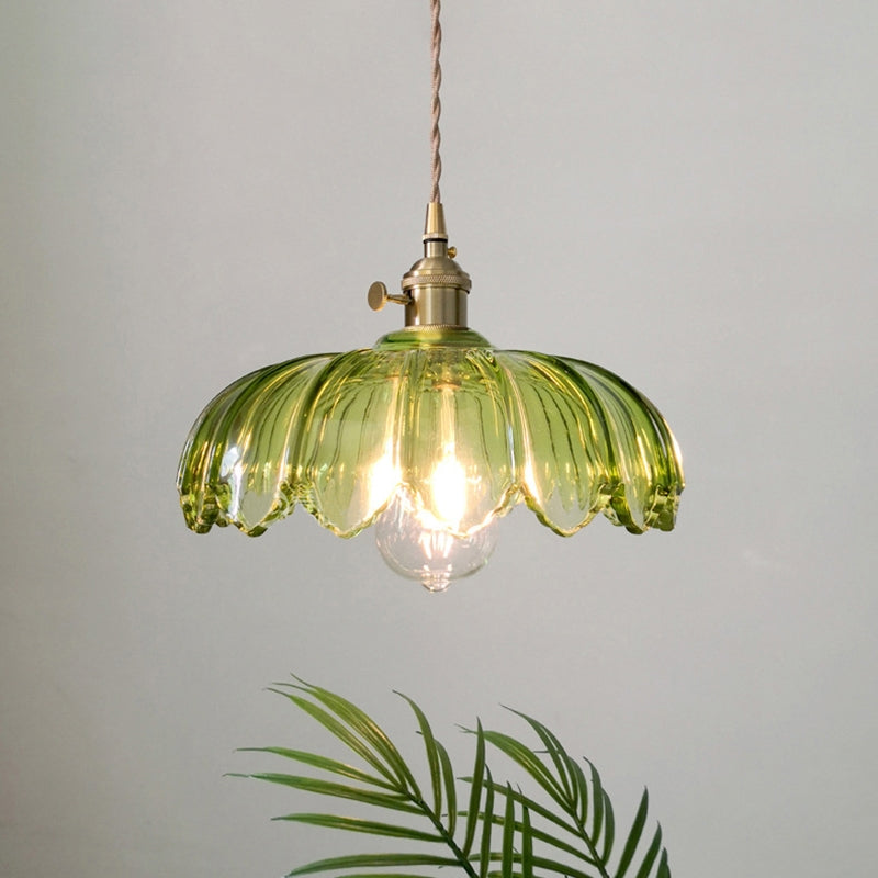 Pendant Lamp | Bubble-Textured Translucent Glass | Copper Fittings | 9.8 Inch Diameter