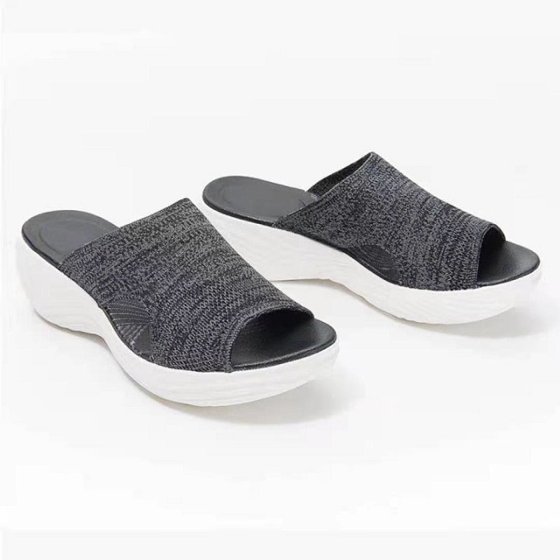 Platform Slip-On Sandals | Extra-Thick Cushioned Sole | Breathable Stretch Knit Upper | Ergonomic Support