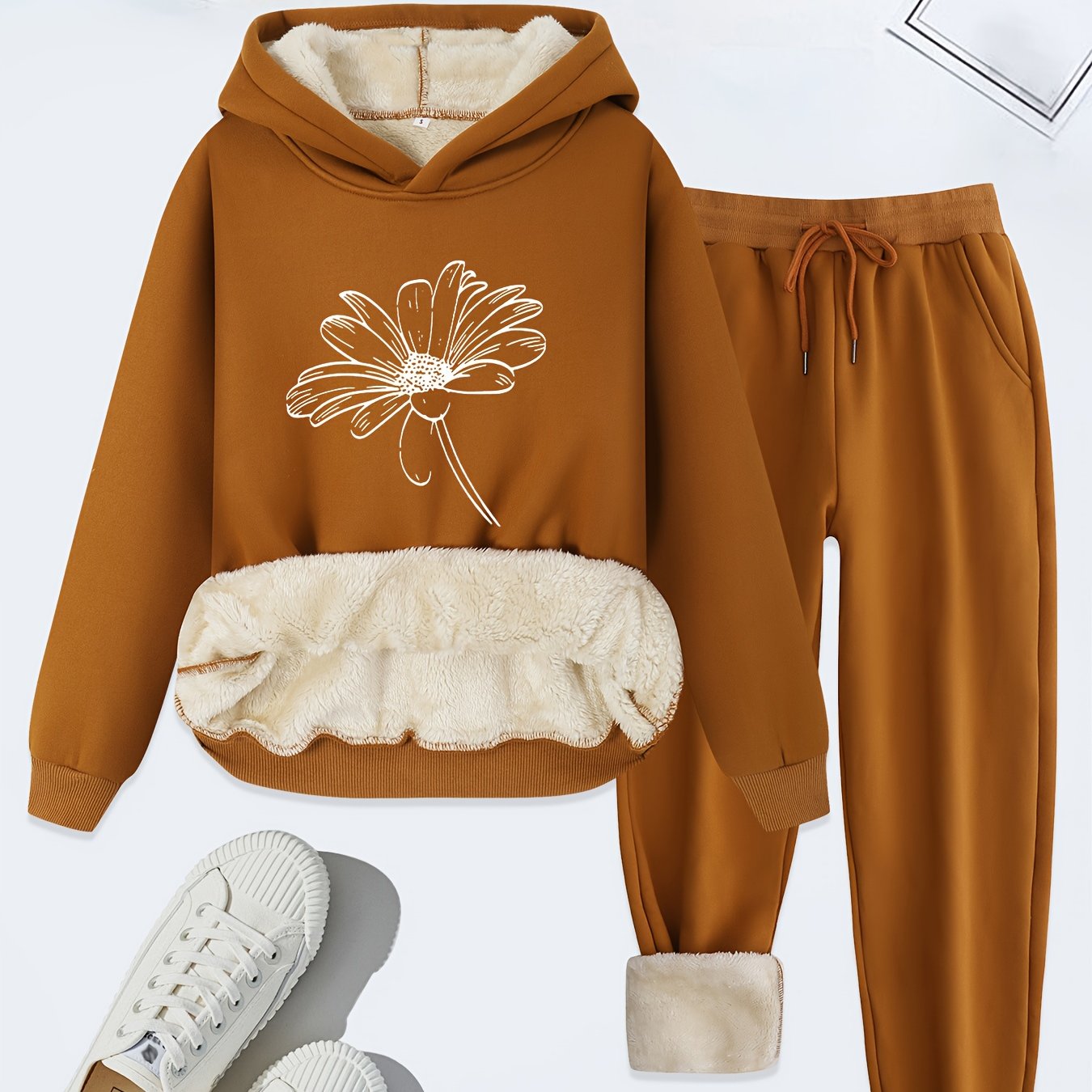 Women's Fleece Hoodie Set | Floral Pattern | Warm and Cozy Comfort | Polyester