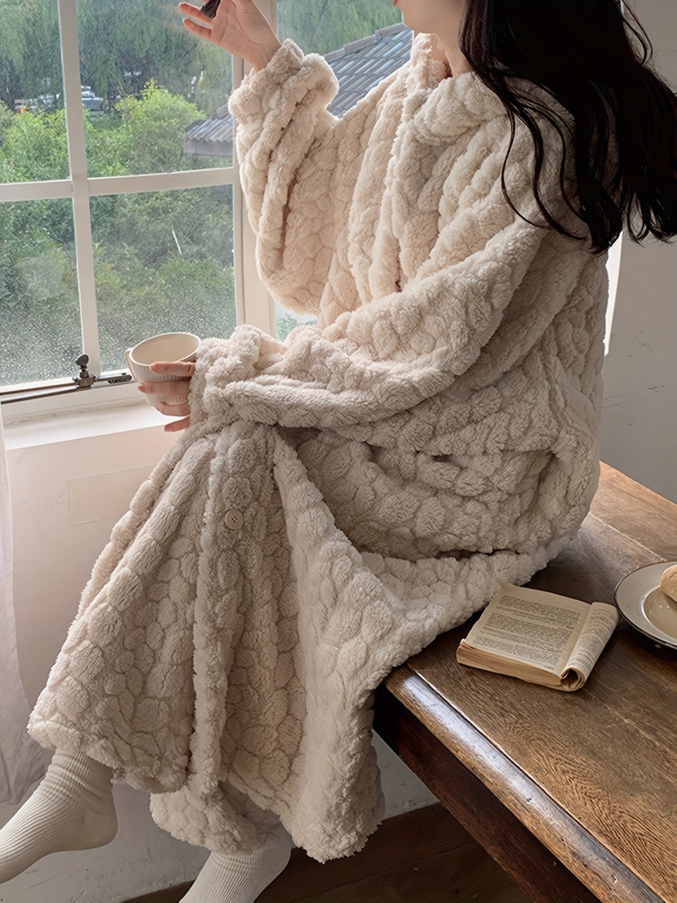 Women's Hooded Robe Set | Coral Fleece | Winter Warmth & Comfort | Polyester