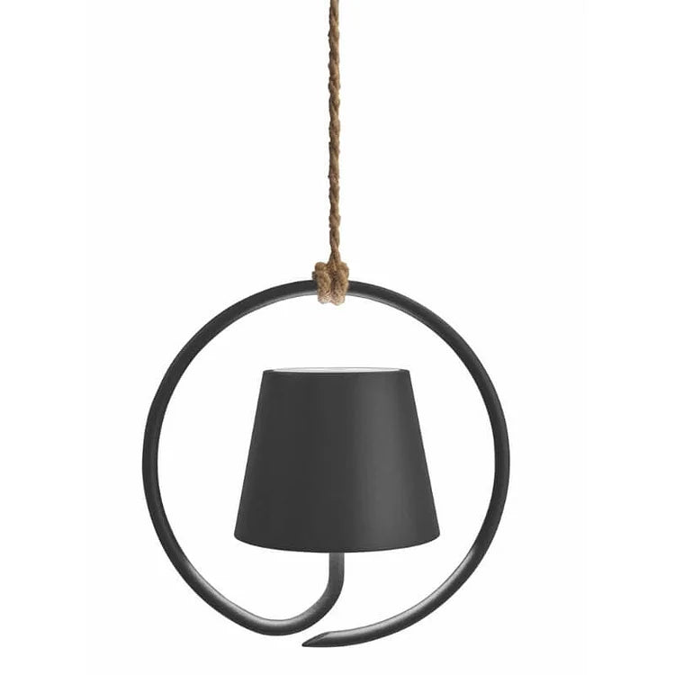 Rechargeable Pendant Light | Circular Ring Frame & Cone Shade | Aluminum & Iron | Warm Ambient Lighting