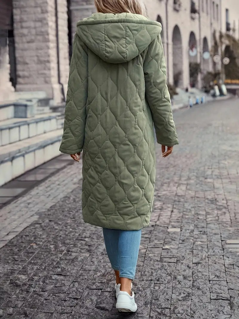 Long Quilted Hooded Coat | Padded Insulated Design | Cotton Blend | Casual Fit for Everyday Warmth