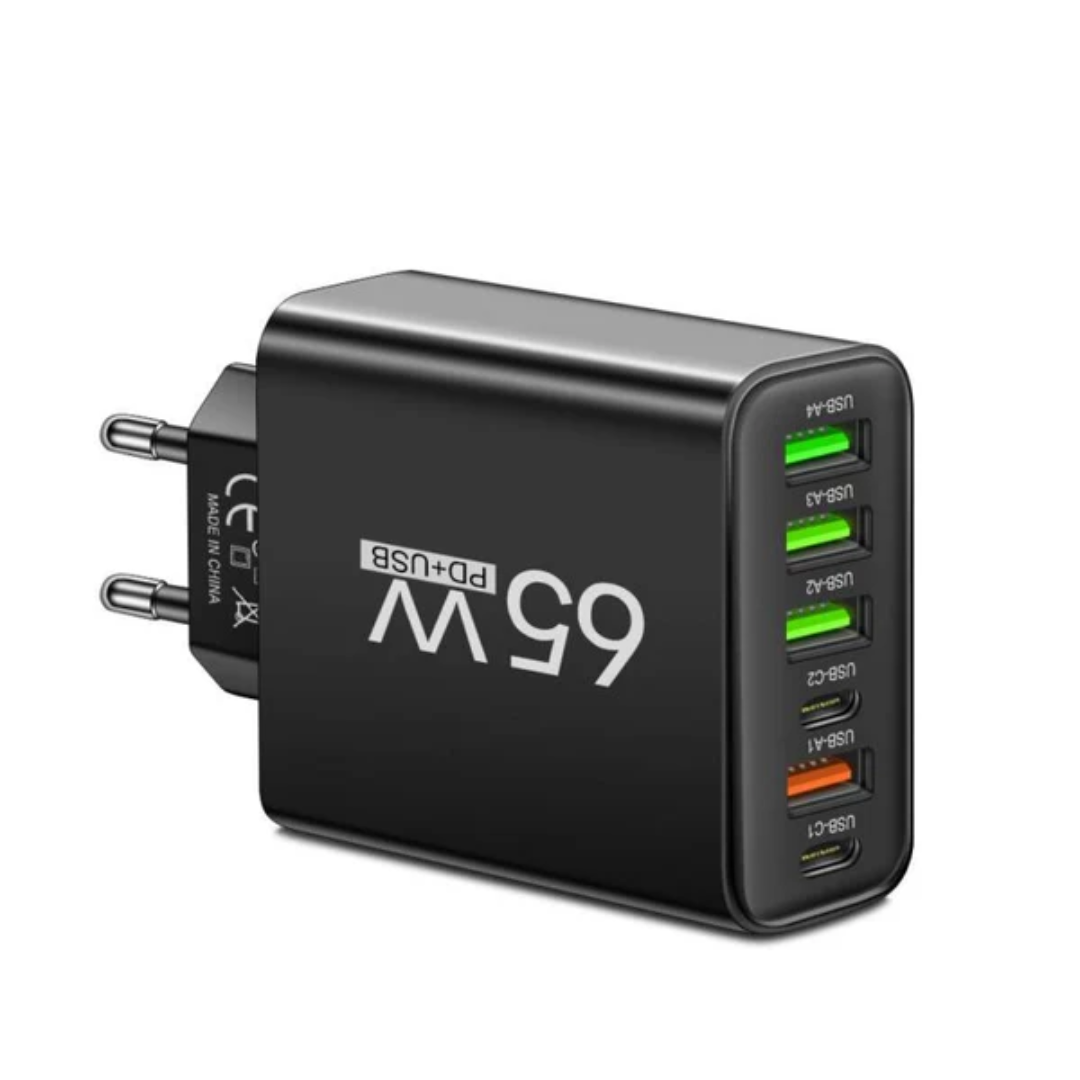 65W Multi-Port Fast Charging Hub – 6-in-1 Charger