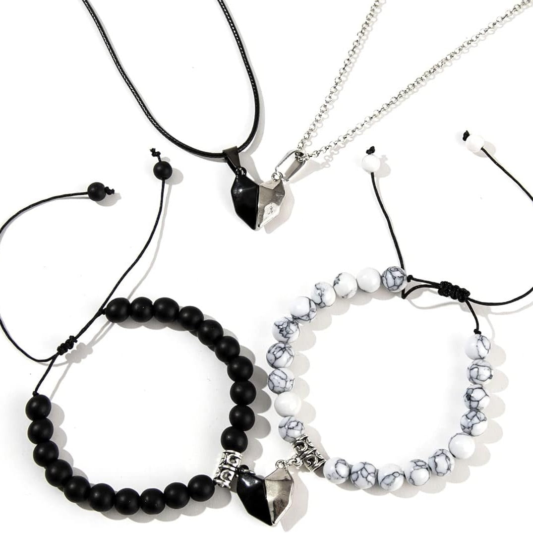 Couple's Gift Set with Magnetic Heart Necklace and Bracelet for Valentine's