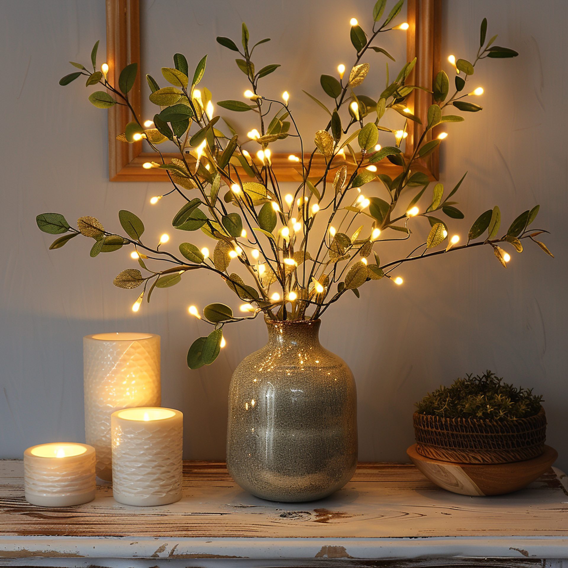 Fairy Light Olive Branch | Warm White LED & Adjustable Design | Battery Powered | 27.6 Inches Length
